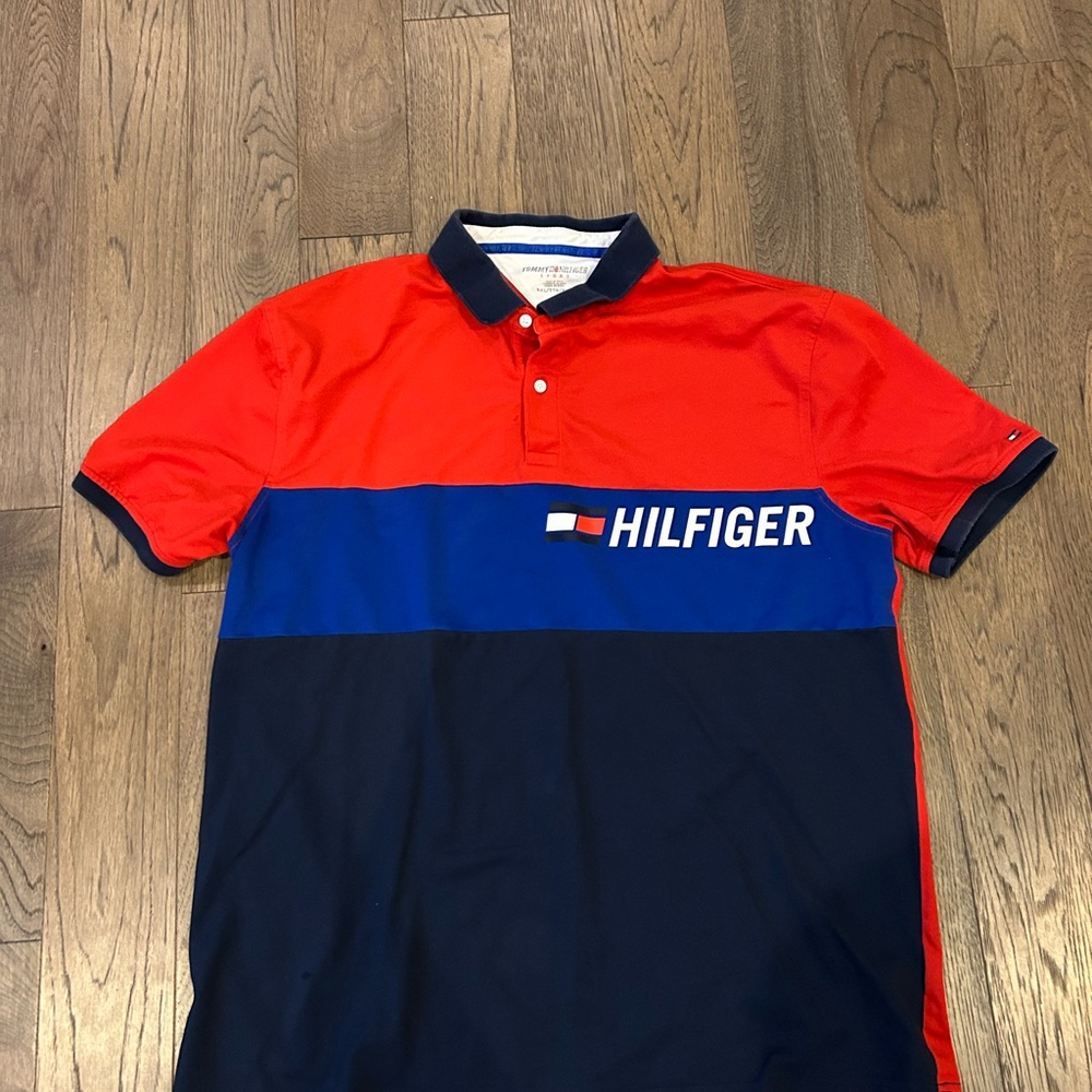 Vintage Tommy Hilfiger Sport Polo Shirt Red Blue Navy Colorblock – XXL